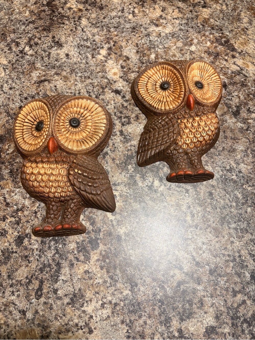 Pair of Decorative Owl Wall Plaques in Brown and Tan